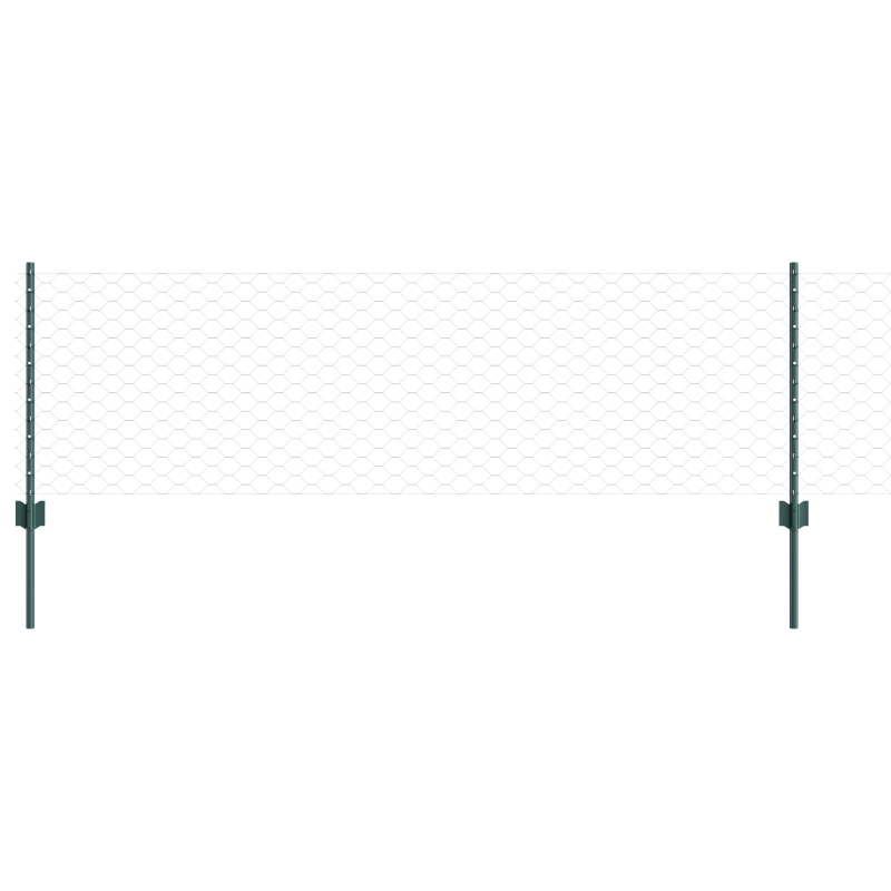 Zaunpfosten 11 Stück U-Profil Grün 60 cm Stahl, Sechseckzaun Grün 0,6 x 50 m Stahl