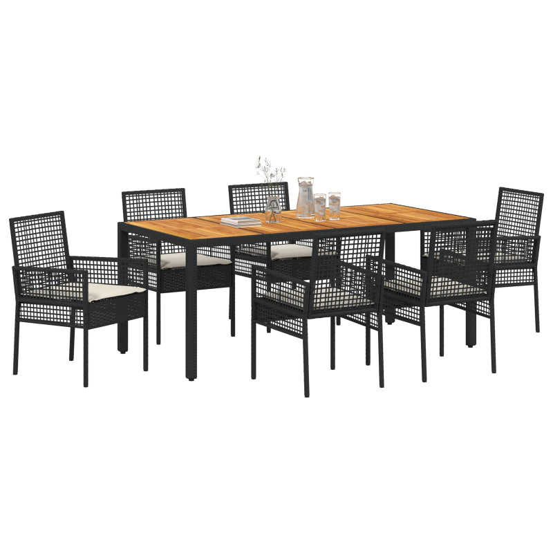 Esstisch Set Set mit 4 Schwarz und cremeweiß Rattan und Stahl