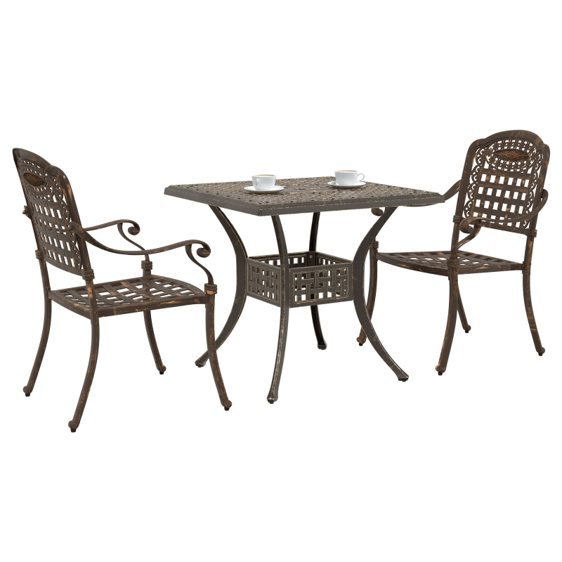3-teiliges Garten Bistro Set Bronze Gussaluminium
