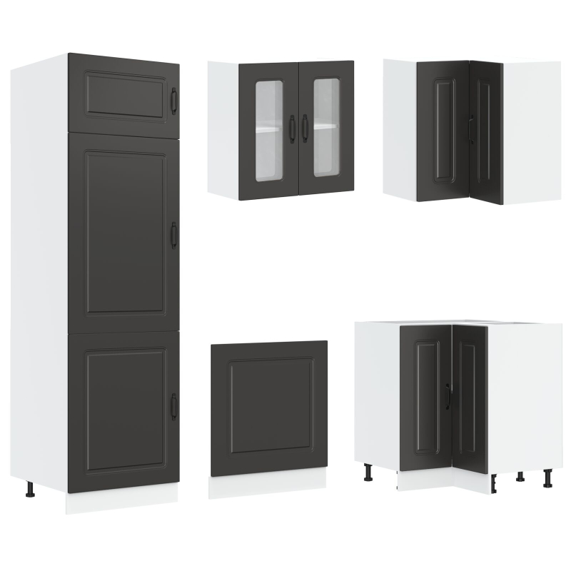Küchen Schrank Kalmar mit Doppelbecken Schwarz Holzwerkstoff