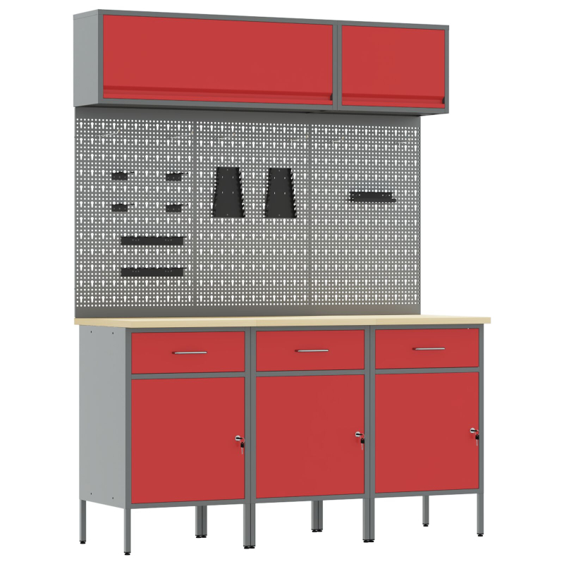 8-teiliges Werkbank-Set aus rotem Stahl