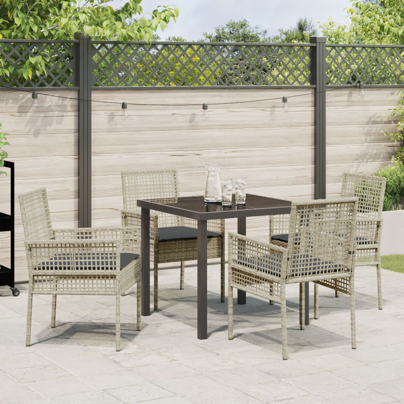 5-teilige Garten Essgruppe mit Kissen Hellgrau Poly Rattan