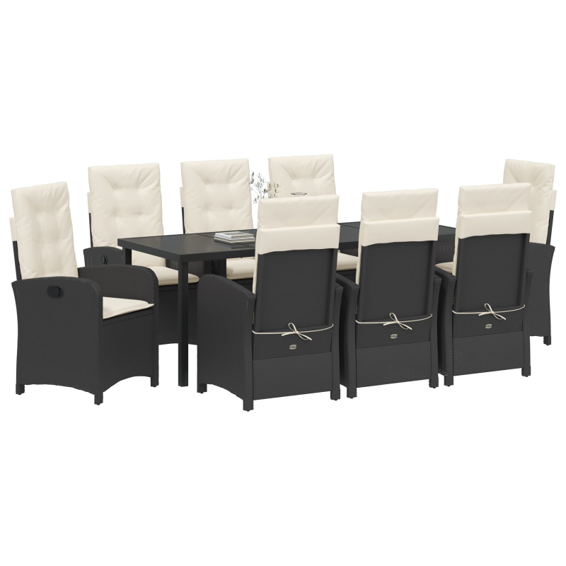 9-teiliges Garten-Dining-Set mit Kissen aus schwarzem Poly-Rattan