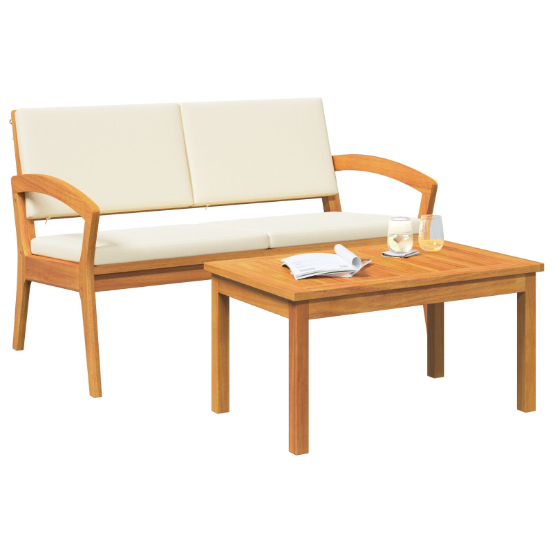 2-teiliges Bistro-Set mit Kissen aus massivem Akazienholz
