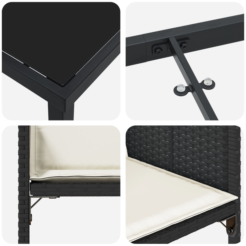 9-teiliges Garten-Essset mit Kissen - Schwarzes Poly-Rattan