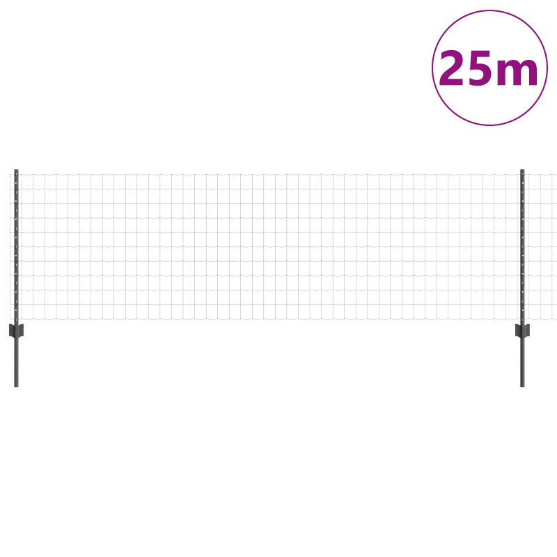 Eurozaun mit 11 U-Pfosten Grau 0,8x25 m Stahl