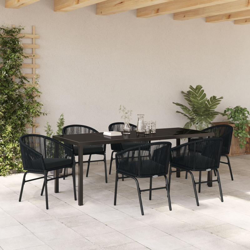 7-teiliges Garten-Ess-Set Schwarz Poly Rattan