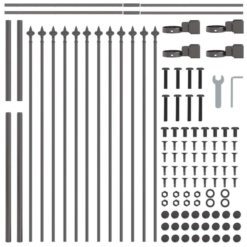 Gartenzaun mit Speerspitze Grau 3,4x0,8 m aus Stahl