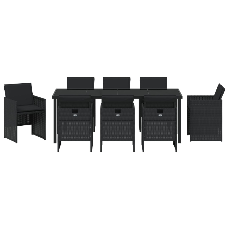 9-teilige Garten Essgruppe mit Kissen - Schwarzes Poly-Rattan