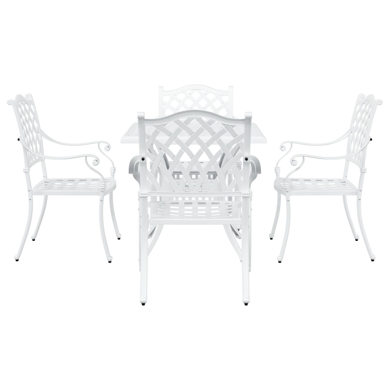 5-teiliges Garten-Esszimmer-Set aus weißem Guss-Aluminium