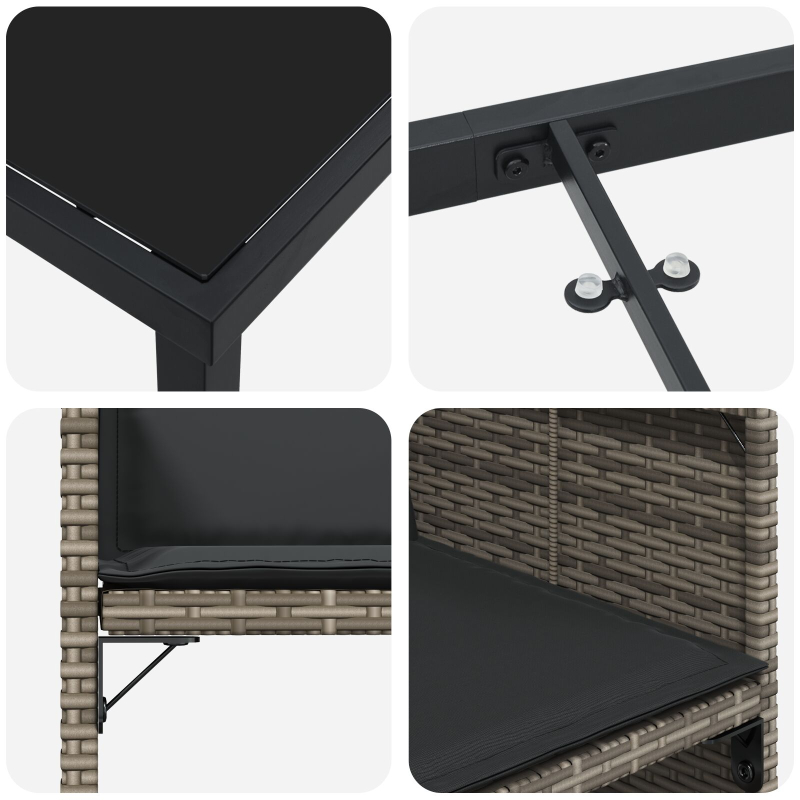 9-teiliges Garten-Ess-Set mit Kissen Grau Poly-Rattan