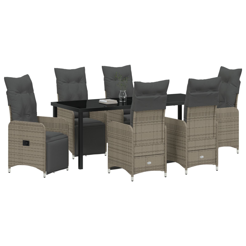 7-teiliges Garten-Dining-Set mit Kissen Beige Poly Rattan