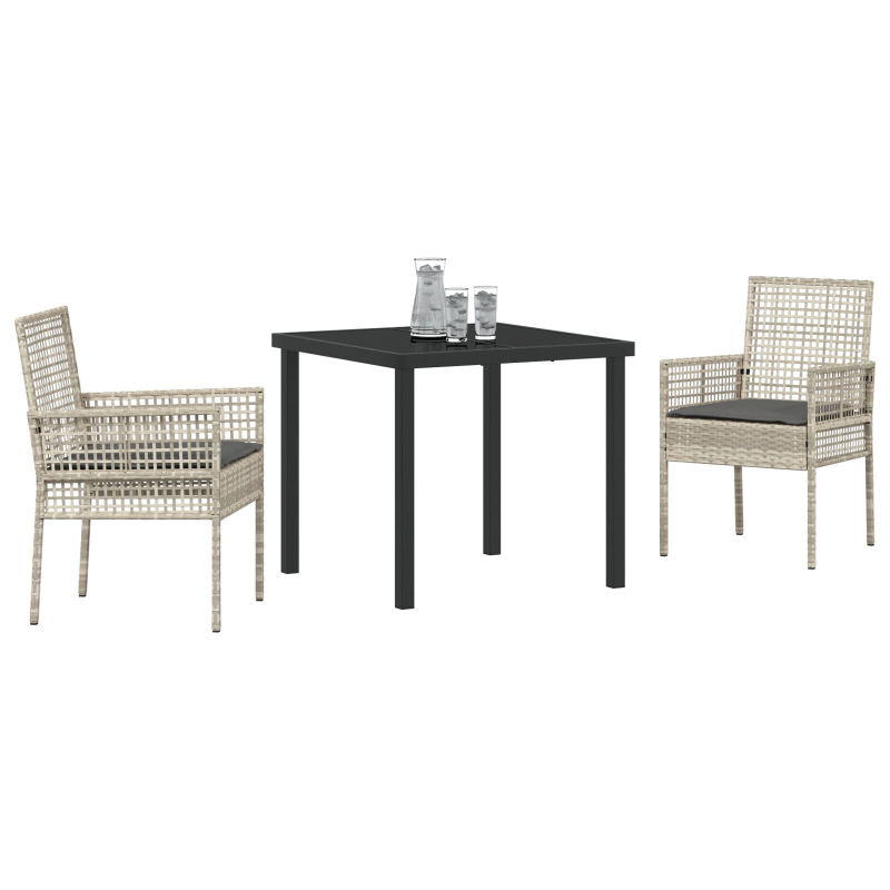 3-teilige Garten-Essgruppe mit Kissen Hellgrau Poly Rattan