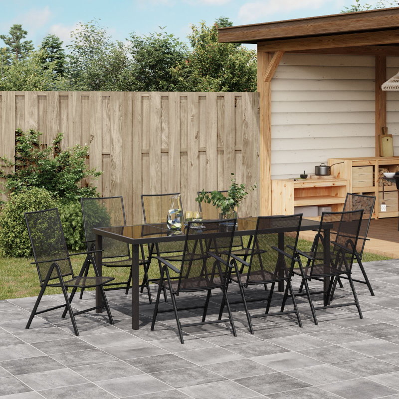 9-teiliges Garten-Essset Anthrazit Stahl