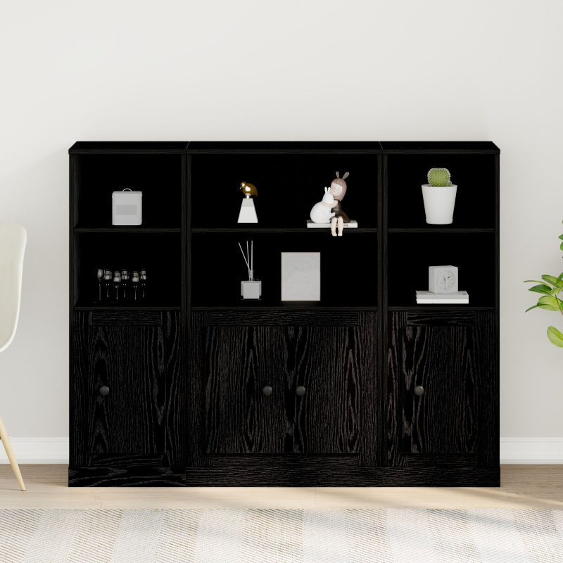 Highboard Schwarz Eiche 132x35,5x103,5 cm Holzwerkstoff