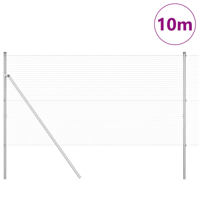 Drahtzaun mit 7 Posten 1,2x10 m Verzinkter Stahl