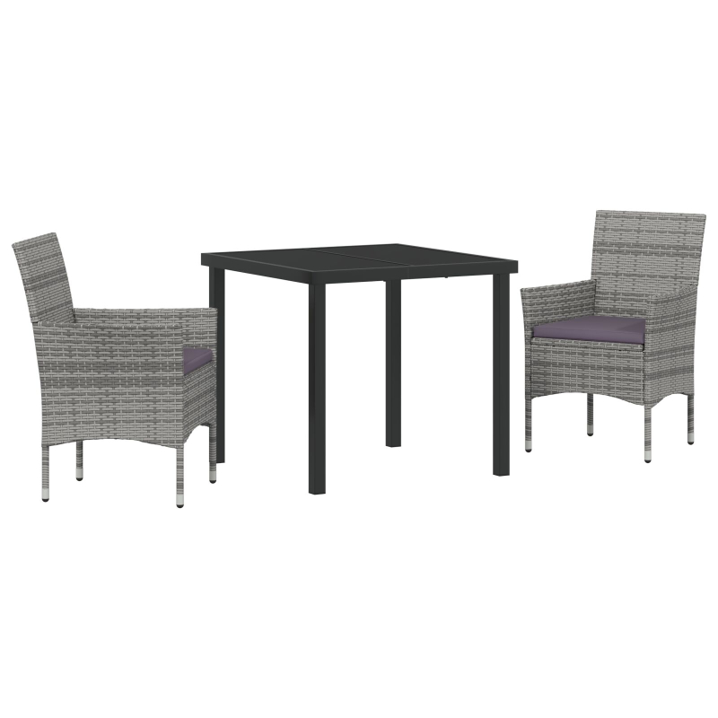 3-teiliges Garten-Ess-Set Grau Poly-Rattan