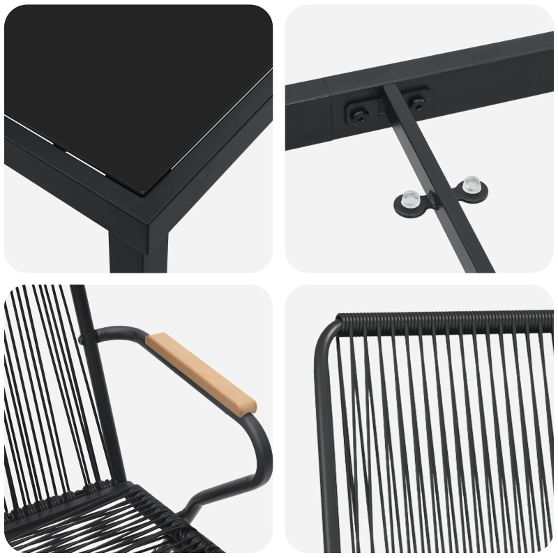 7-teiliges Garten Essbereich Set Schwarz PVC Rattan