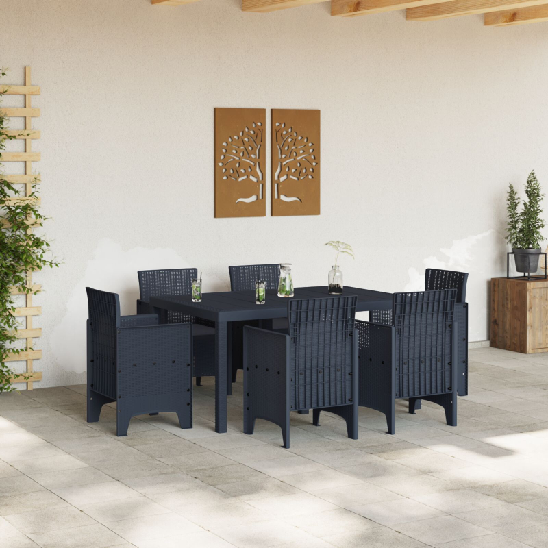7-teiliges Garten EssSet mit Kissen Anthrazit Poly-Rattan