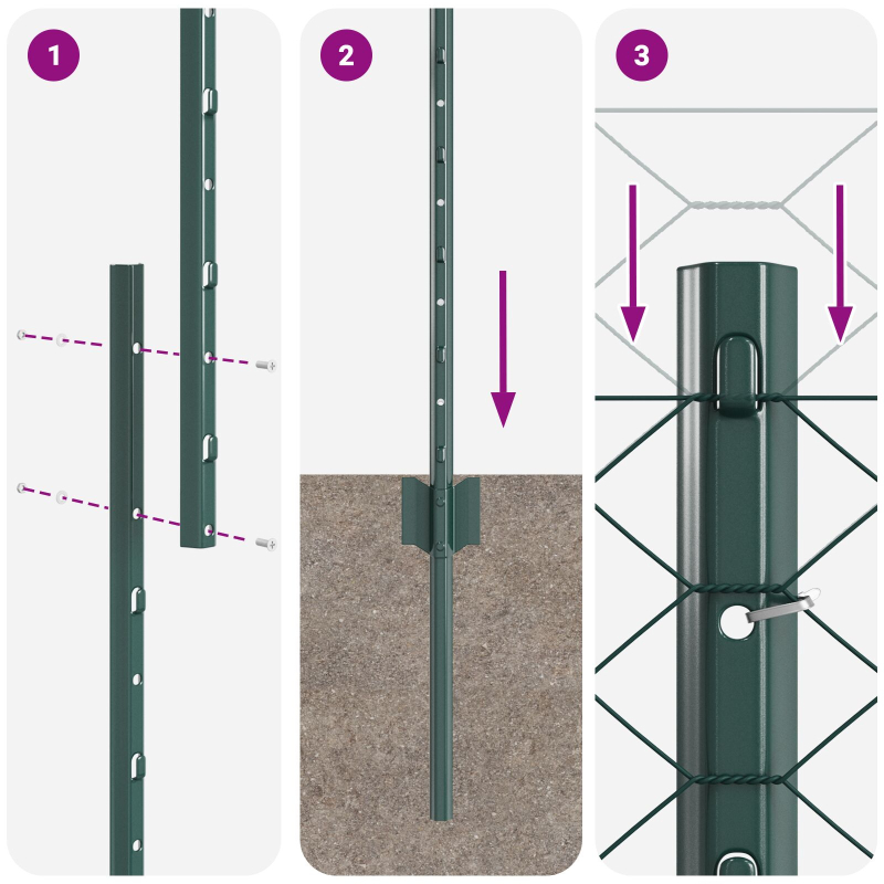 Zaunpfosten 5 Stück U-Kanal Grün 140 cm Stahl, Sechseckzaun Grün 1,4x10 m Stahl