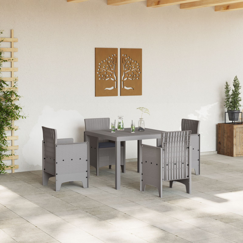5-teiliges Garten Essset mit Kissen Hellgrau Poly Rattan