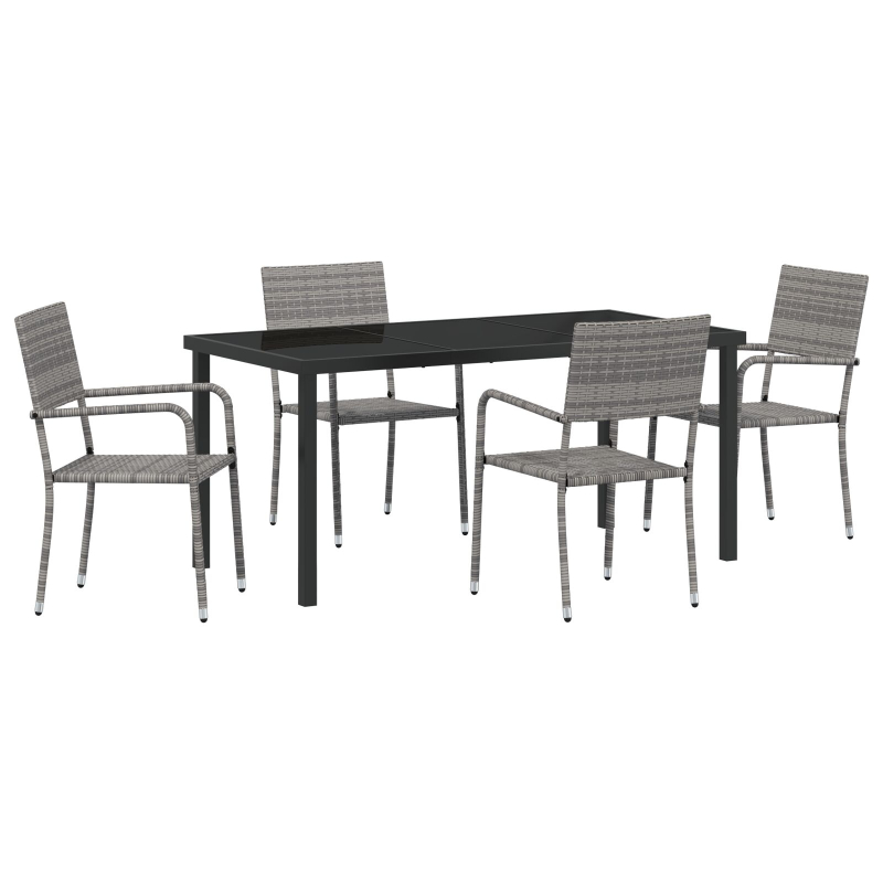 5-teiliges Garten Essset Grau Poly Rattan