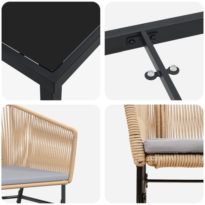 7-teiliges Garten-Ess-Set mit Kissen Braun Poly Rattan