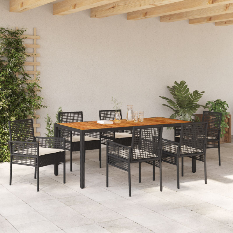 Esstisch Set Set mit 4 Schwarz und cremeweiß Rattan und Stahl