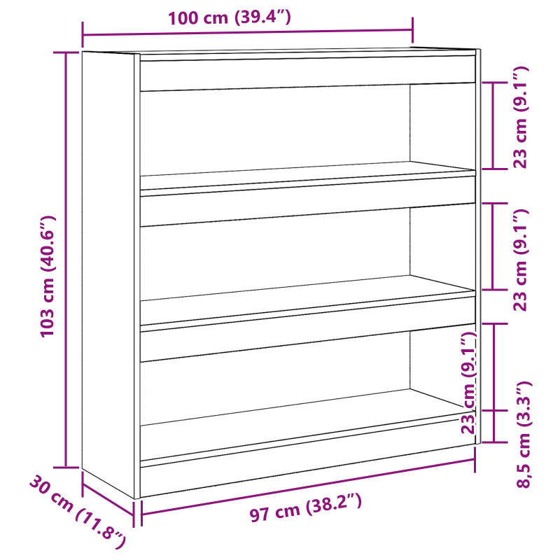Bücherregal/Raumteiler - Rustikales Holz - 100x30x103cm - Holzwerkstoff