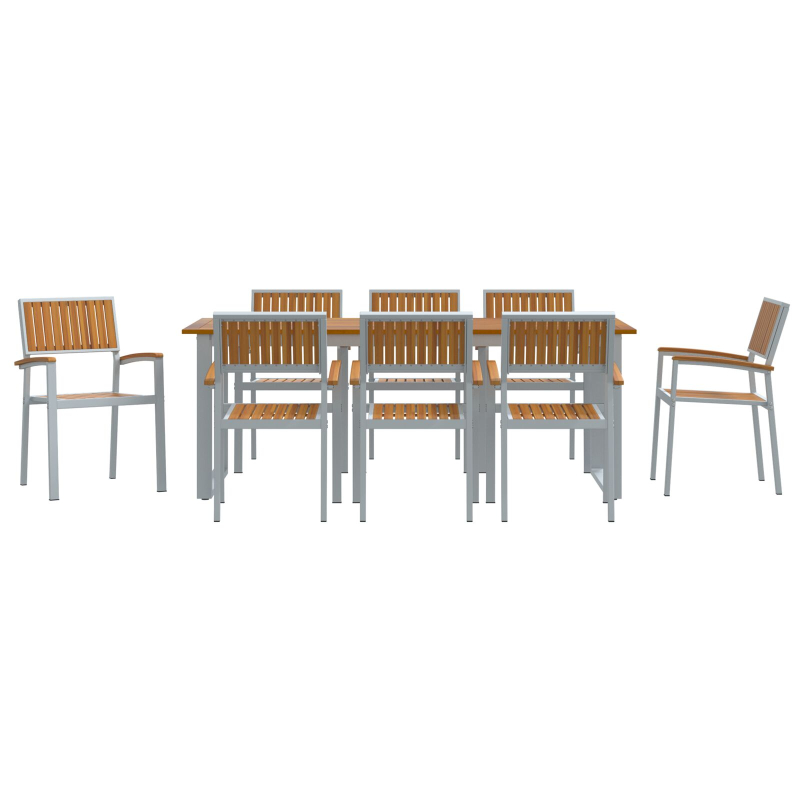 Garten Esszimmer Set 9 Teile Grau, Holzton Metall Langlebig