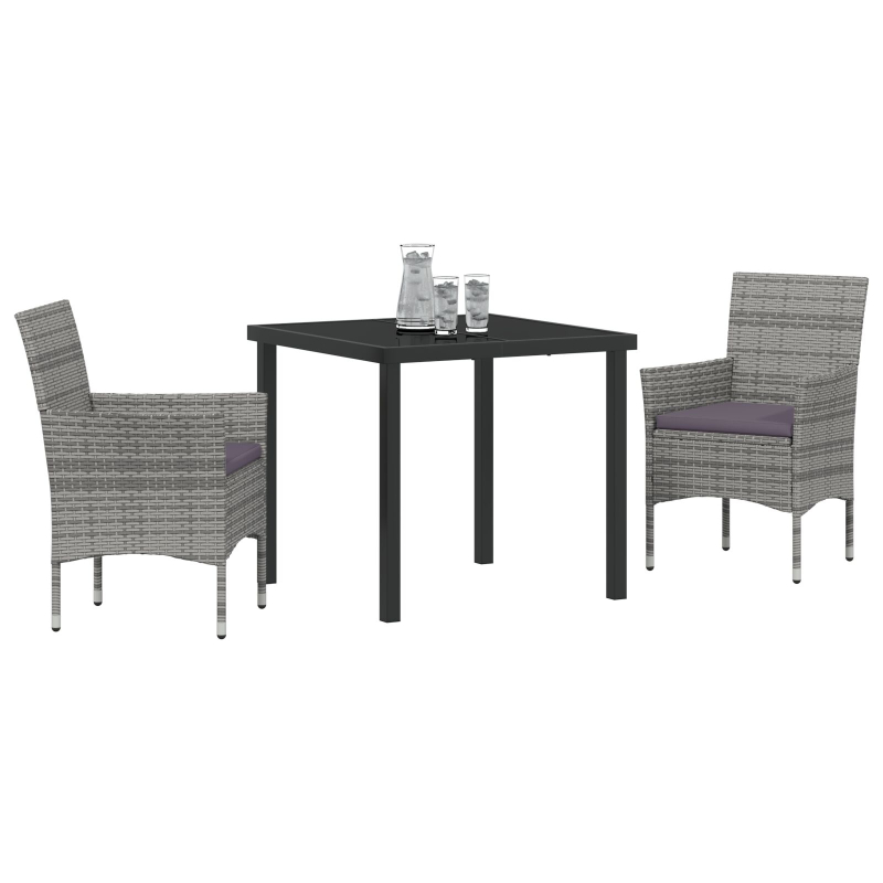 3-teiliges Garten-Ess-Set Grau Poly-Rattan