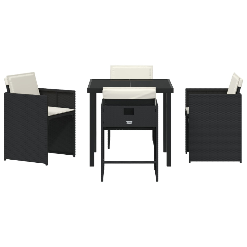 5-teiliges Garten-Dining-Set mit Kissen Schwarz Poly-Rattan