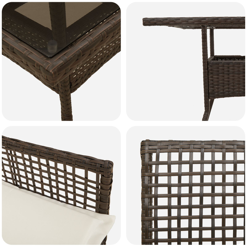 3-teilige Garten Essgruppe Braun Poly Rattan