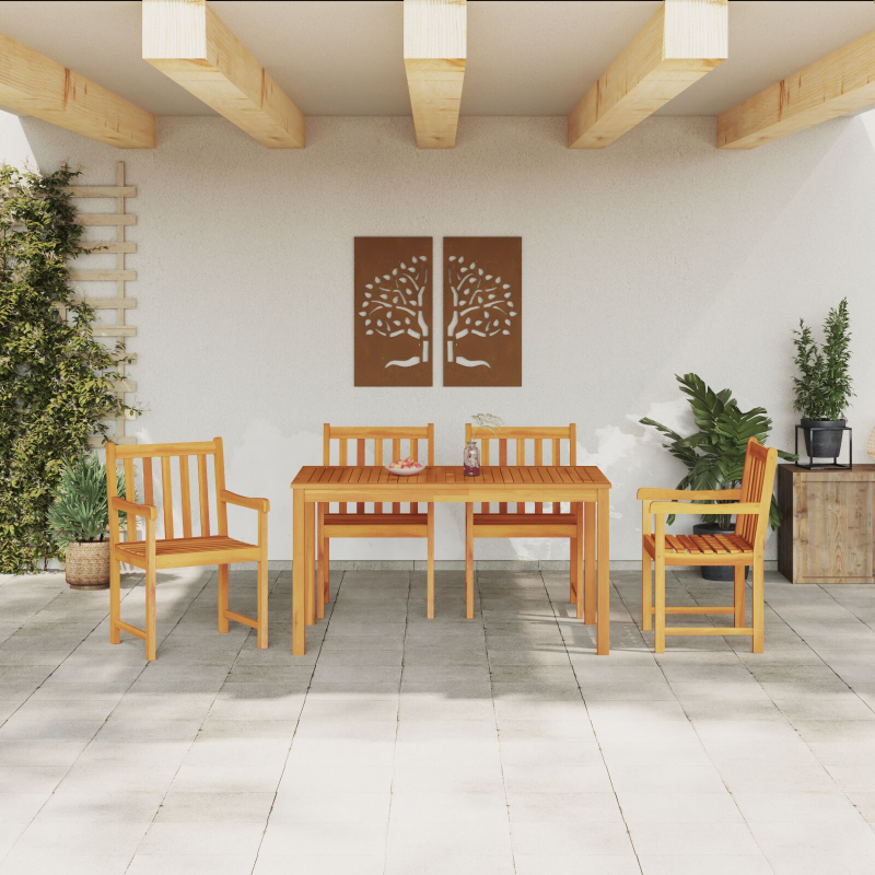 5-teiliges Garten-Esszimmer-Set aus massivem Akazienholz