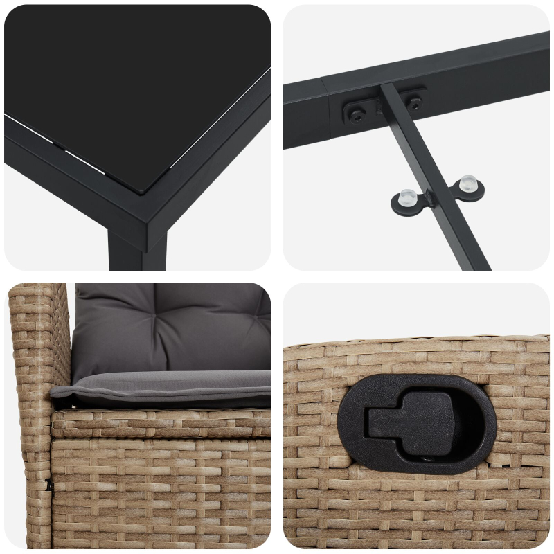 7-teiliges Garten-Esszimmer-Set mit Kissen - Beige - Poly-Rattan