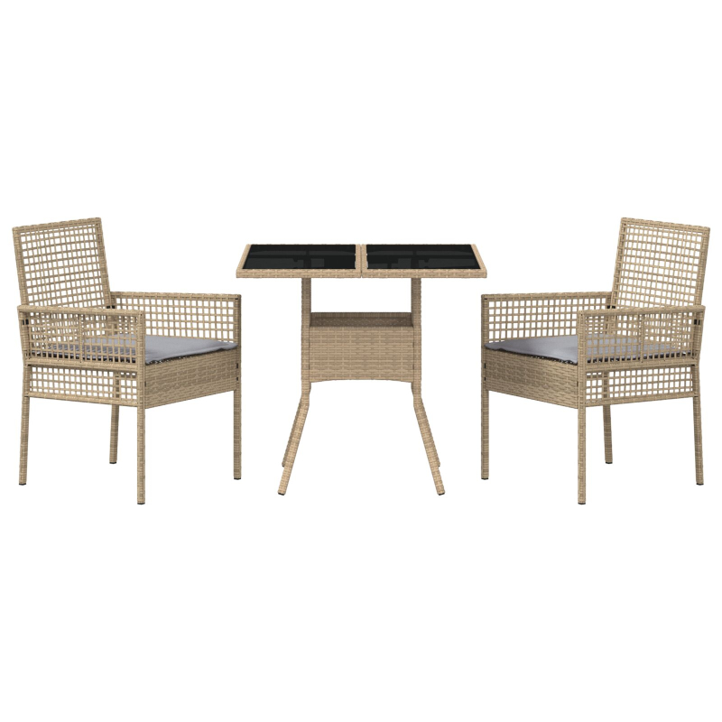3-teilige Garten Essgruppe Beige Poly Rattan