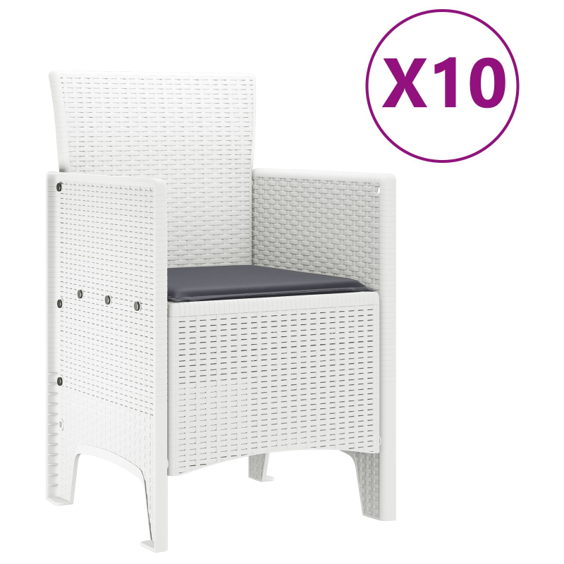 11-teiliges Garten Essgruppe mit Kissen Weiß Poly-Rattan