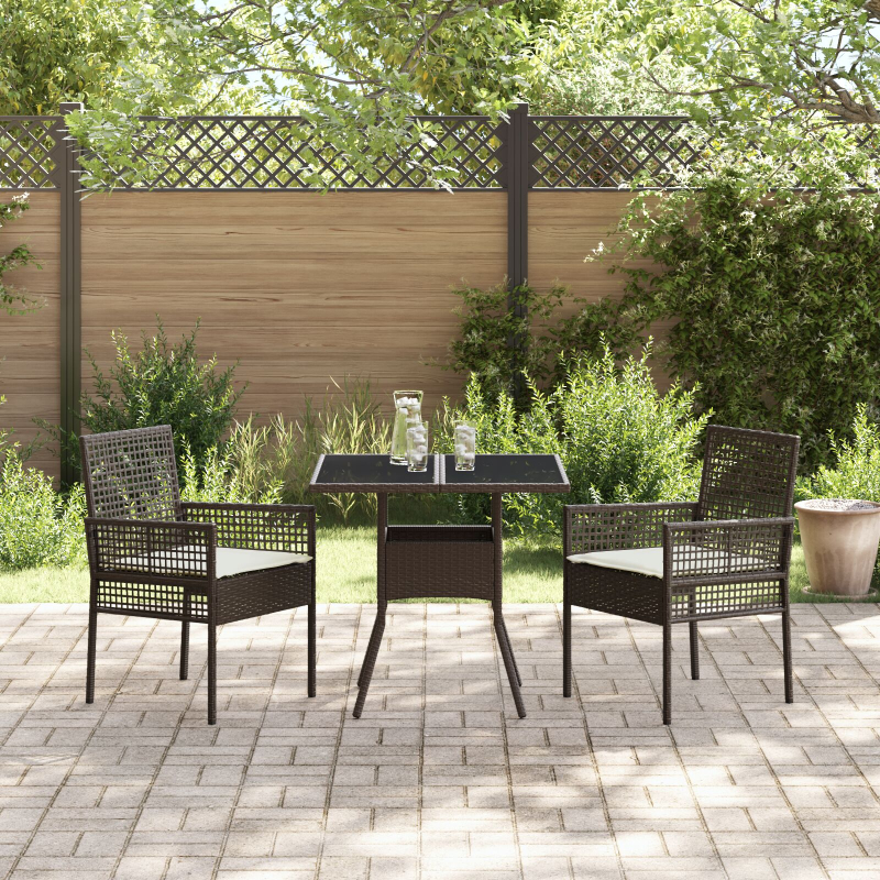 3-teilige Garten Essgruppe Braun Poly Rattan