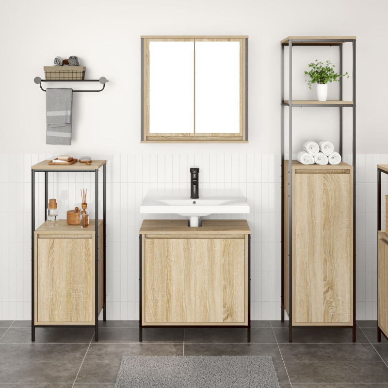 3-teilige Badezimmermöbel Set Sonoma Eiche Holzwerkstoff