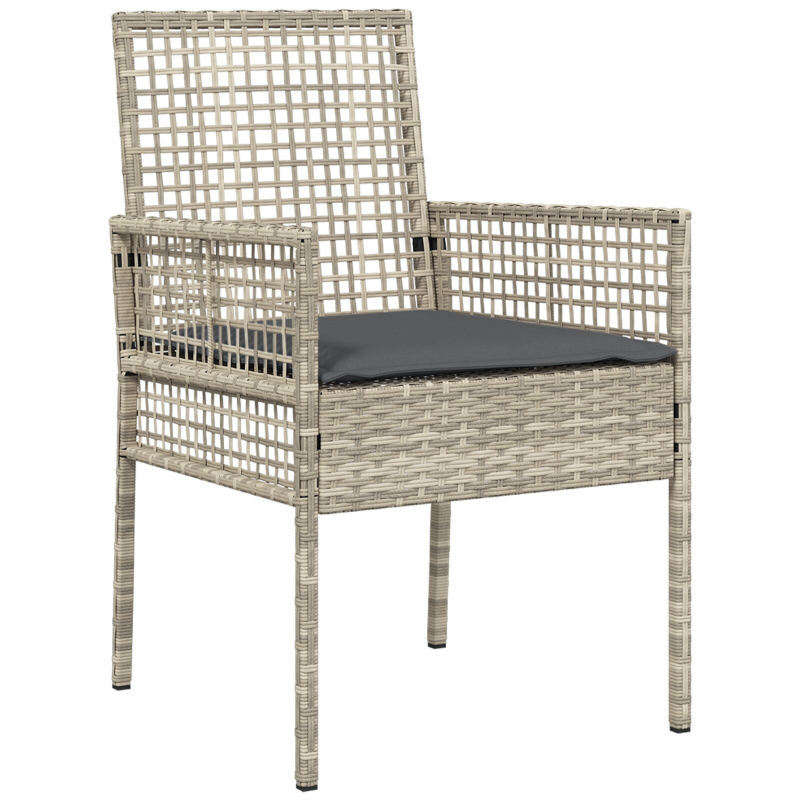 3-teilige Garten-Essgruppe mit Kissen Hellgrau Poly Rattan