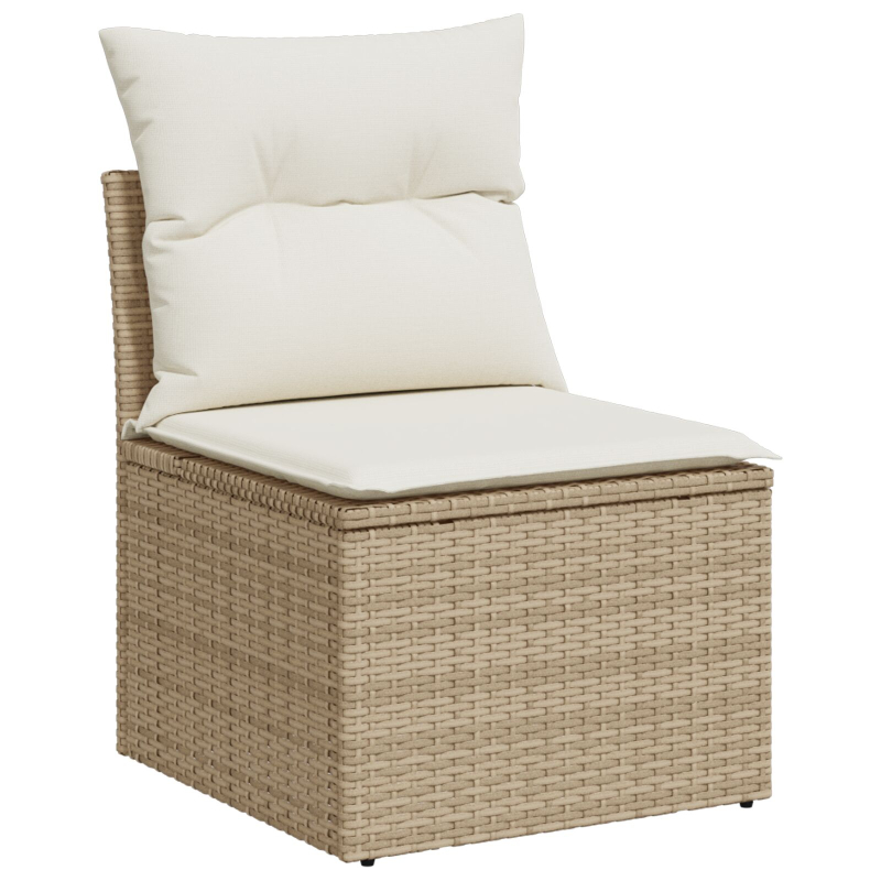 11-teiliges Garten Sofa Set mit Kissen Beige Poly Rattan Akazie