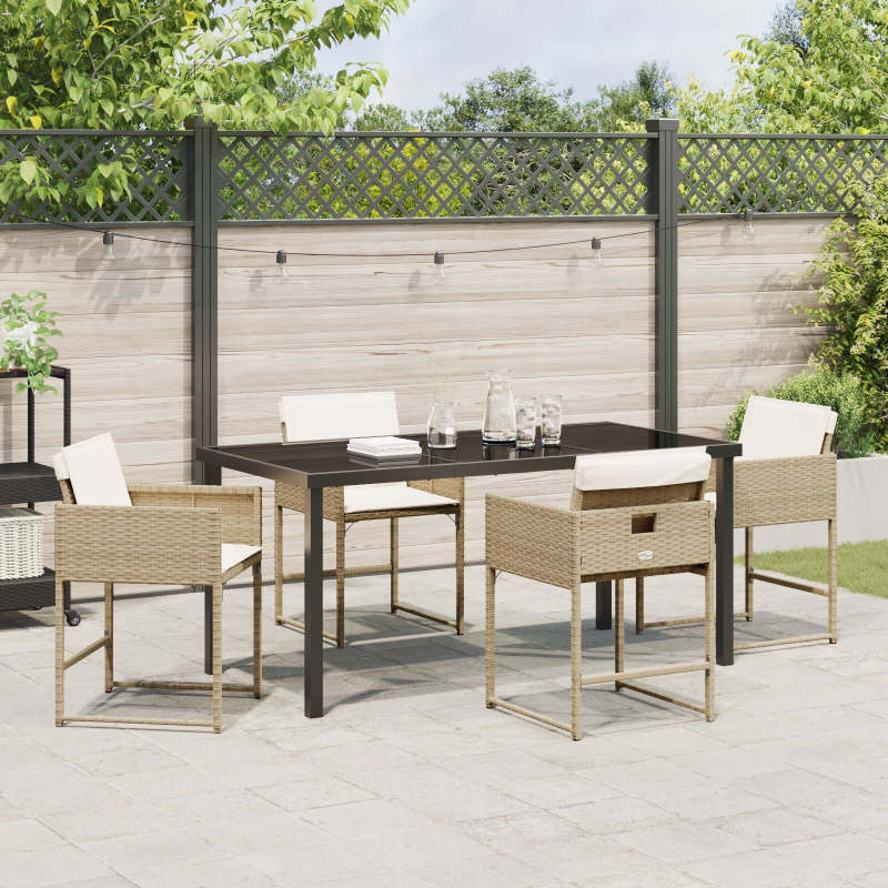 5-teiliges Garten Essset mit Kissen Beige Poly Rattan