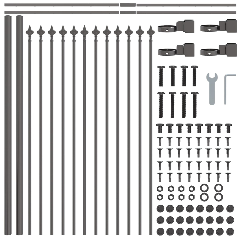 Gartenzaun mit Speeroberteil Grau 5,1x0,6 m Stahl