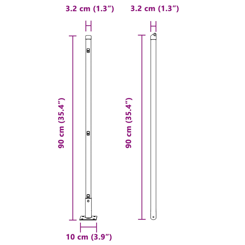 Zaunpfosten Set von 26 Verzinkter Stahl 3,2 x 3,2 x 90 cm