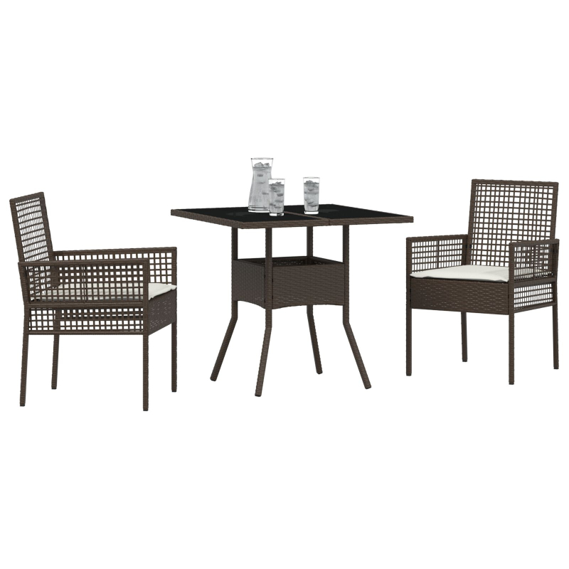 3-teilige Garten Essgruppe Braun Poly Rattan