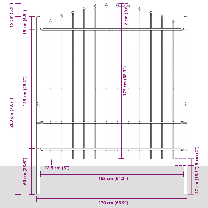 Gartenzaun mit Bogenoberteil Weiß 3,4x1,75 m Stahl