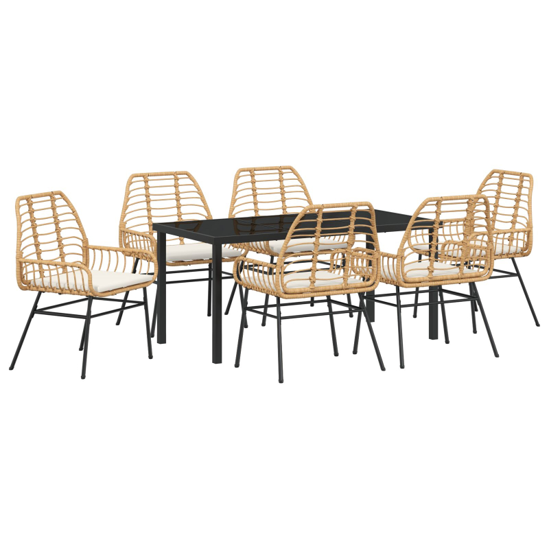 7-teiliges Garten-Essset mit Polstern Braun Poly-Rattan