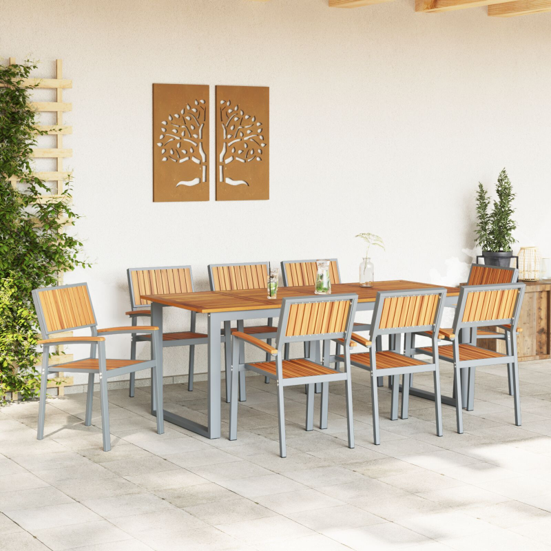 Garten Esszimmer Set 9 Teile Grau, Holzton Metall Langlebig