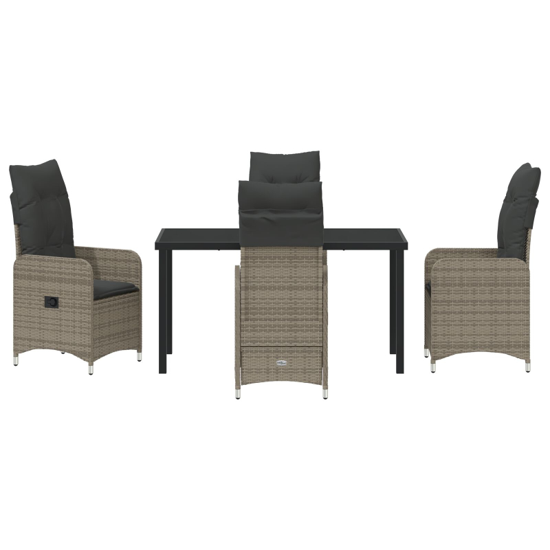 5-teiliges Garten-Ess-Set mit Kissen in Grau aus Poly-Rattan