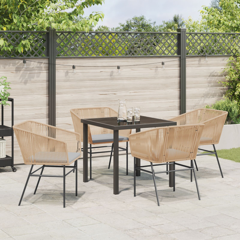 Set aus 3 Braun PE-Rattan Mittel Gartenstuhl Quadratisch